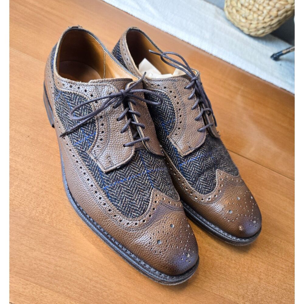 Allen Edmonds Leiden Wingtip Oxfords Mens 10.5 D Brown Grain Leather Tweed 1979